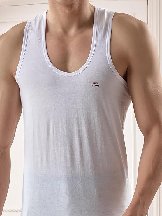 LUX VENUS Vest for Men White | 100% Cotton | Pack of 3 - Image 3